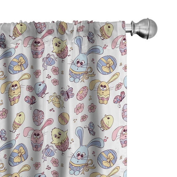 Ambesonne Easter Curtains, Bunny and Chicken, Pair of 28"x95", Multicolor