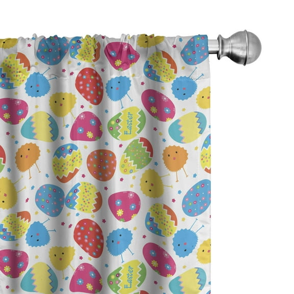 Ambesonne Easter Curtains, Chicken Daisies, Pair of 28"x63", Multicolor