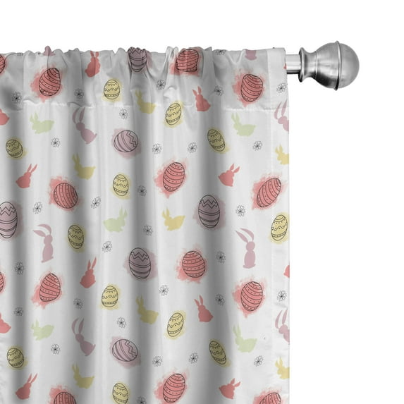 Ambesonne Easter Curtains, Ornamental Eggs Bunnies Art, Pair of 28"x84", Coral and Pastel Brown