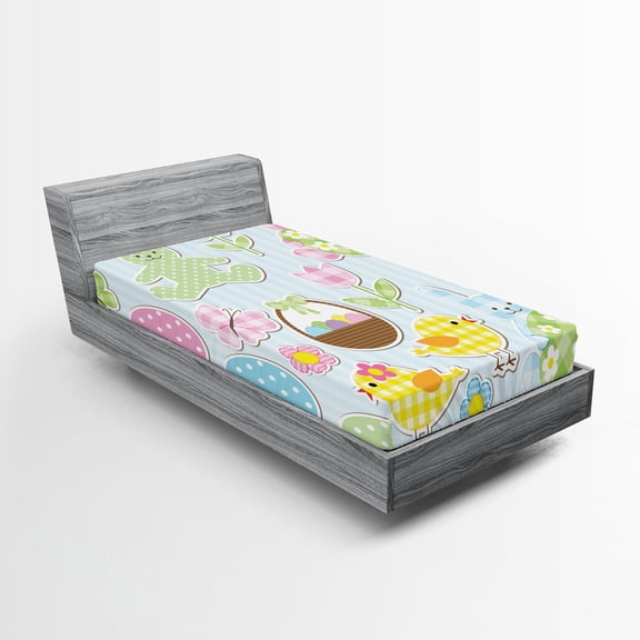 Ambesonne Easter Fitted Sheet, Pale Bunnies, Twin Size, Multicolor
