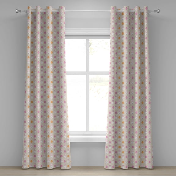Ambesonne Easter Grommet Curtain, Bunny Faces and Eggs, 50" x 120", Pale Pink Orange