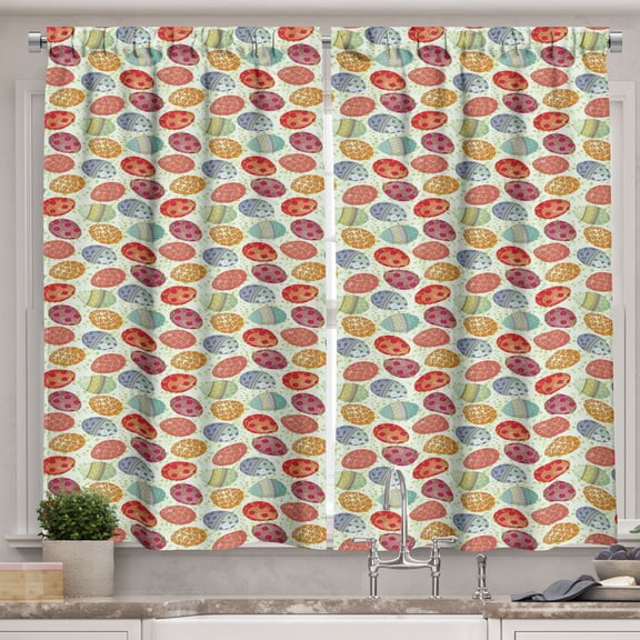 Ambesonne Easter Kitchen Curtains, Flowery Vintage Eggs, 55"x39", Multicolor