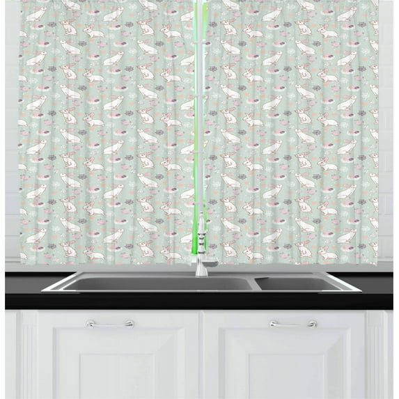 Ambesonne Easter Kitchen Curtains, Rabbits Flowers Hearts, 55"x39", Multicolor