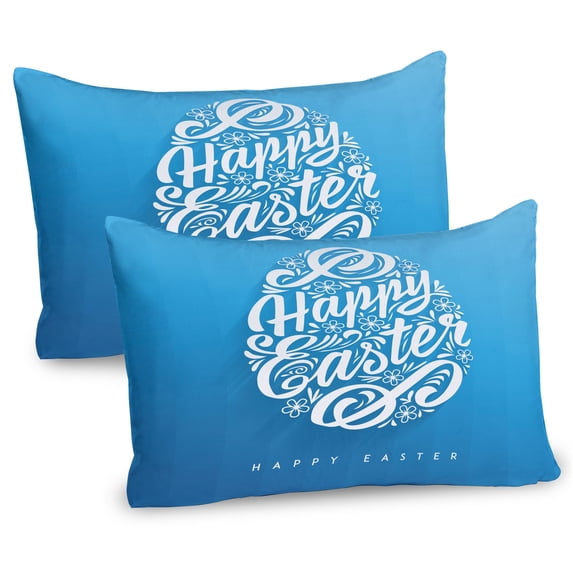 Ambesonne Easter Pillow Sham 2 Pack, Blooming Sketch Flowers, 26"x20", Azure Blue White