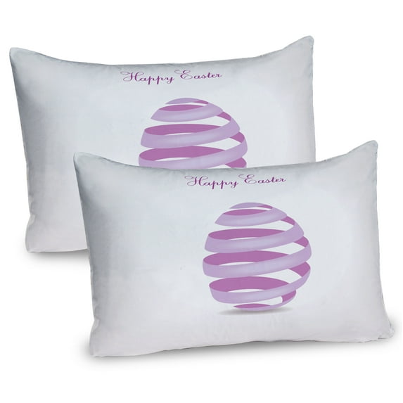 Ambesonne Easter Pillow Sham 2 Pack, Ornate Ribbon Egg Shape, 26"x20", Lilac Lavender White