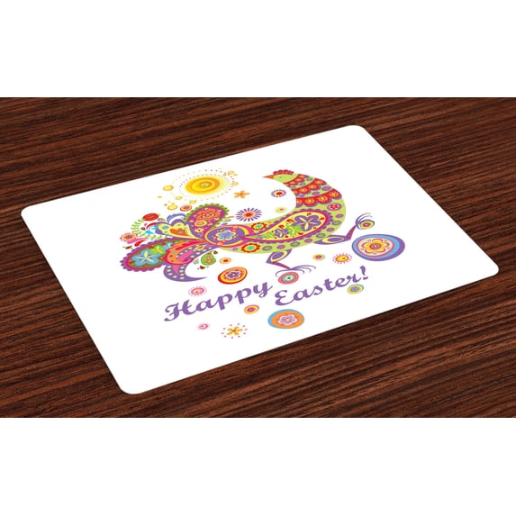 Ambesonne Easter Place Mats Set of 4, Blossoming Flowers Dots, Standard Size, Multicolor