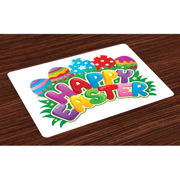Ambesonne Easter Place Mats Set of 4, Cartoon Ornamental Eggs, Standard Size, Multicolor