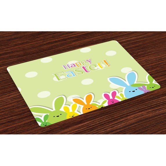 Ambesonne Easter Place Mats Set of 4, Colorful Cartoon Bunnies, Standard Size, Multicolor