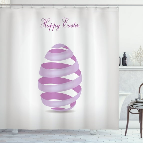 Ambesonne Easter Shower Curtain, Ornate Ribbon Egg Shape, 69"Wx84"L, Lilac Lavender White