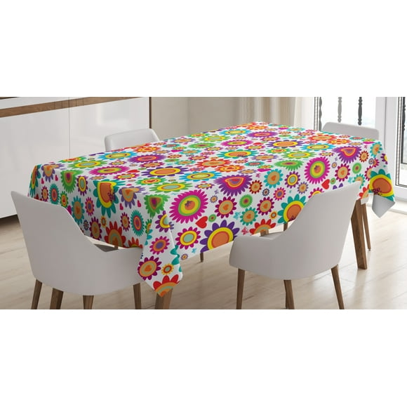 Ambesonne Easter Tablecloth Rectangular Table Cover, Colorful Camomiles, 60"x90", Multicolor