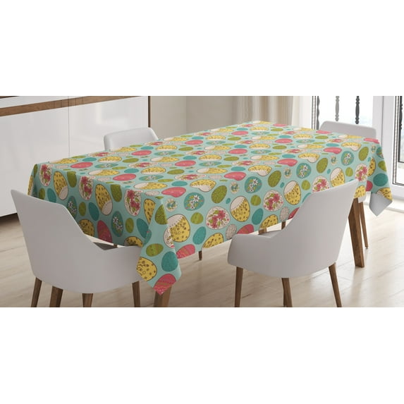 Ambesonne Easter Tablecloth Rectangular Table Cover, Floral Ornamental Egg Forms, 52"x70", Multicolor