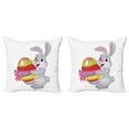 thumbnail image 1 of Ambesonne Easter Throw Pillow Cover 2 Pack, Cartoon Rabbit Striped Egg, 18", Multicolor, 1 of 2