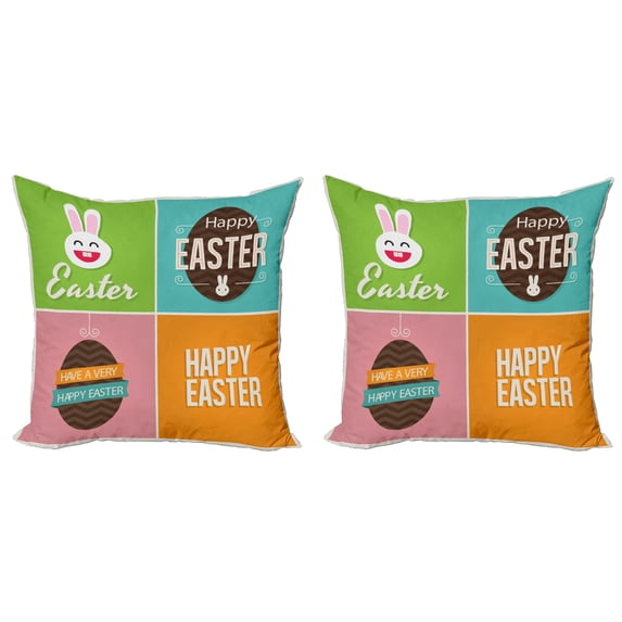 Ambesonne Easter Throw Pillow Cover 2 Pack, Checkered Squares Design, 18", Multicolor