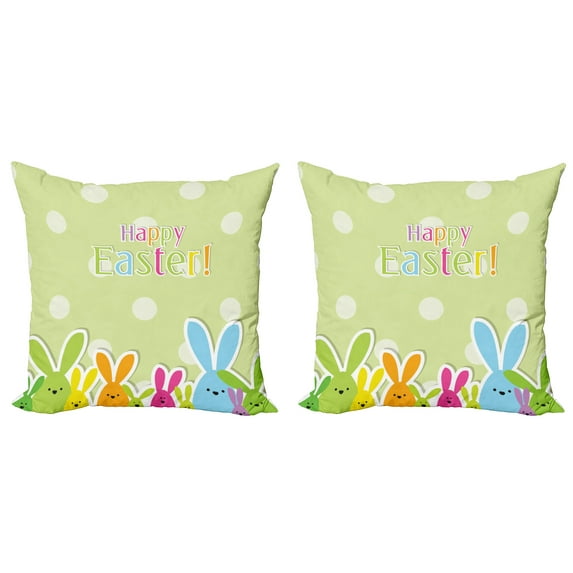 Ambesonne Easter Throw Pillow Cover 2 Pack, Colorful Cartoon Bunnies, 20", Multicolor