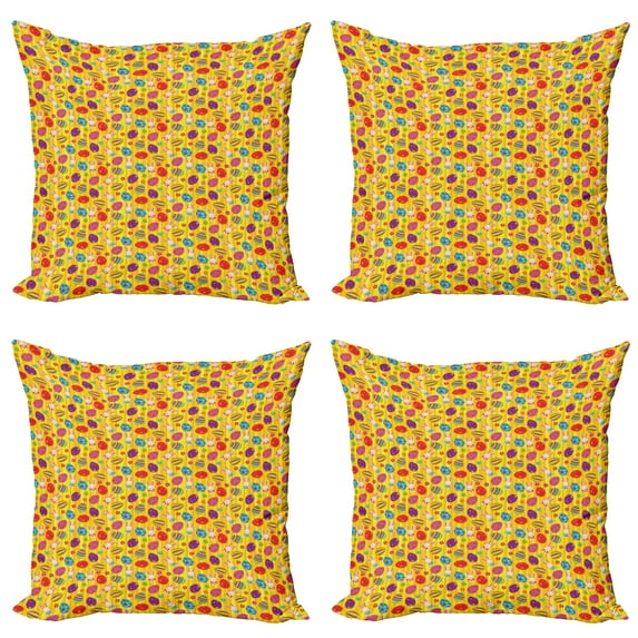 Ambesonne Easter Throw Pillow Cover 4 Pack, Bunnies Daisies Funky, 18", Multicolor