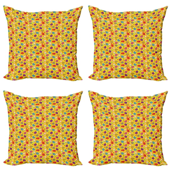 Ambesonne Easter Throw Pillow Cover 4 Pack, Bunnies Daisies Funky, 20", Multicolor