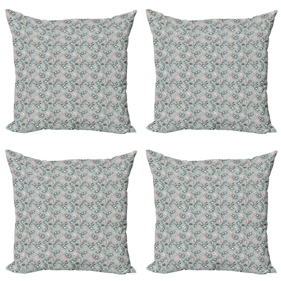 Ambesonne Easter Throw Pillow Cover 4 Pack, Cartoon Funny Bunnies Print, 18", Bluegrey Black Coral