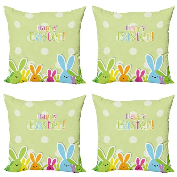 Ambesonne Easter Throw Pillow Cover 4 Pack, Colorful Cartoon Bunnies, 18", Multicolor