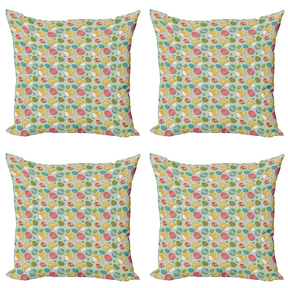 Ambesonne Easter Throw Pillow Cover 4 Pack, Floral Ornamental Egg Forms, 24", Multicolor