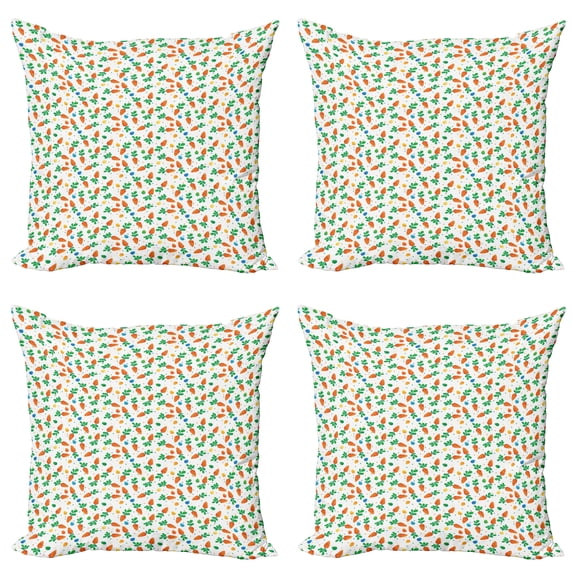 Ambesonne Easter Throw Pillow Cover 4 Pack, Orange Carrots Eggs Dots, 18", Multicolor