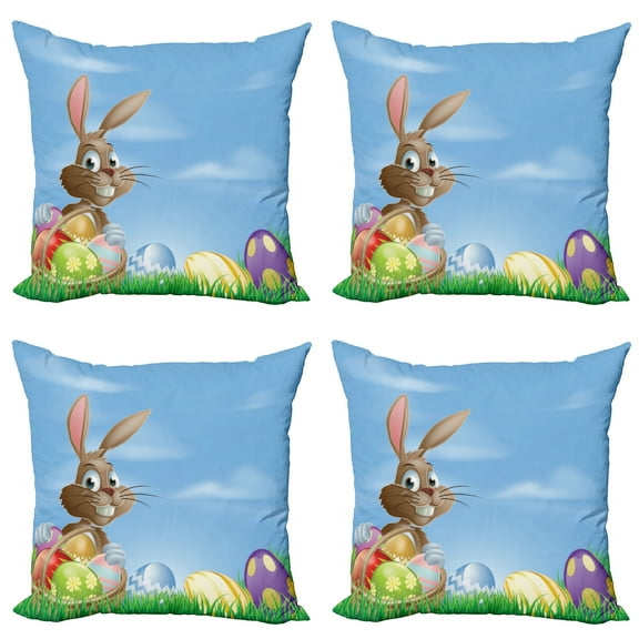 Ambesonne Easter Throw Pillow Cover 4 Pack, Painted Easter Eggs, 24", Multicolor