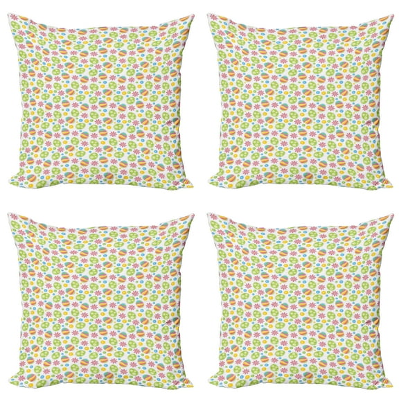 Ambesonne Easter Throw Pillow Cover 4 Pack, Patchwork Style Colorful, 20", Multicolor