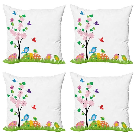 Ambesonne Easter Throw Pillow Cover 4 Pack, Spring Illustration, 24", Multicolor