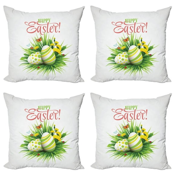 Ambesonne Easter Throw Pillow Cover 4 Pack, Spring Season Foliage, 16", Multicolor