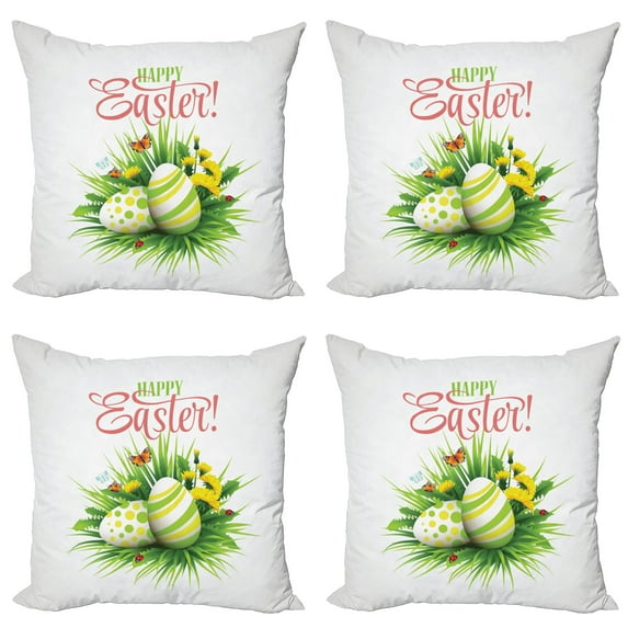 Ambesonne Easter Throw Pillow Cover 4 Pack, Spring Season Foliage, 18", Multicolor