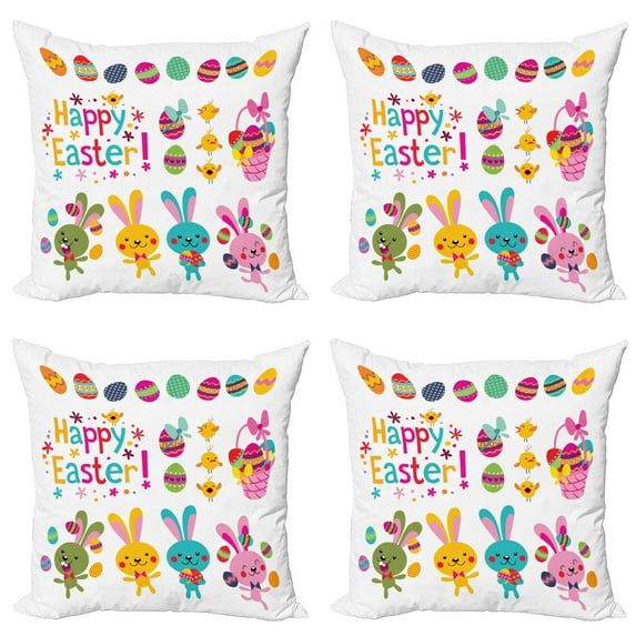 Ambesonne Easter Throw Pillow Cover 4 Pack, Spring Season Holiday, 18", Multicolor