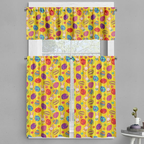 Ambesonne Easter Valance & Curtain, Bunnies Daisies Funky, 55"x36", Multicolor