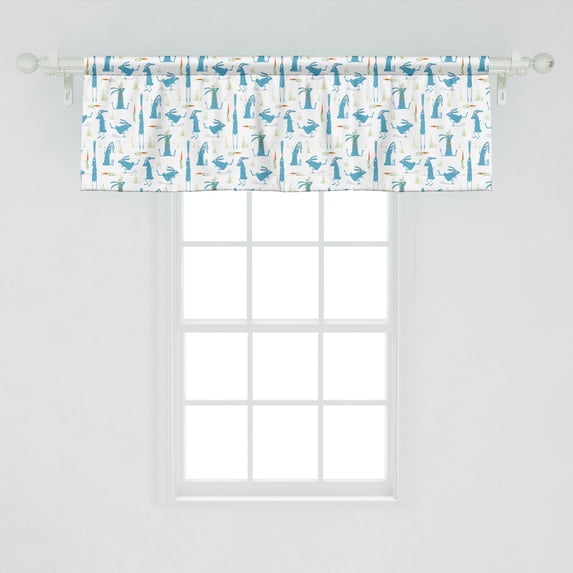 Ambesonne Easter Window Valance, Cartoon Running Rabbits with Carrots Easter Bunny Animals Joyful Childish Graphic, Curtain Valance for Kitchen Bedroom Decor with Rod Pocket, 54" X 18", White Blue