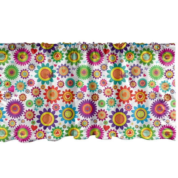 Ambesonne Easter Window Valance, Colorful Camomiles, 54" X 18", Multicolor