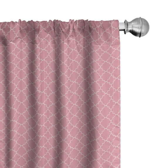 Ambesonne Eastern Curtains, Quatrefoil Motif, Pair of 28"x84", Pastel Pink and White