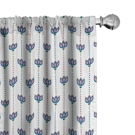 Ambesonne Eastern Curtains, Tulip Flowers, Pair of 28"x63", Red Navy Blue and White