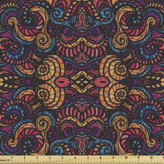 Ambesonne Eastern Fabric by the Yard Upholstery, Floral Glass Pattern, 10 Yards, Multicolor