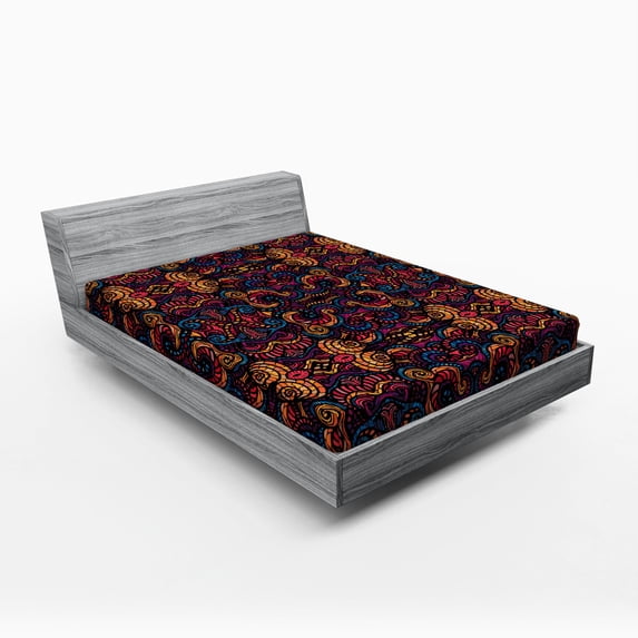 Ambesonne Eastern Fitted Sheet, Floral Glass Pattern, Full Size, Multicolor