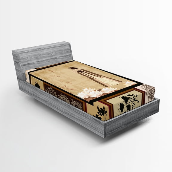 Ambesonne Eastern Fitted Sheet, Girl in Dress Cultural, Twin XL Size, Multicolor