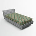 thumbnail image 1 of Ambesonne Eastern Fitted Sheet, Mosaic Florets Chevron, Twin XL Size, Forest Green Pale Pink, 1 of 3