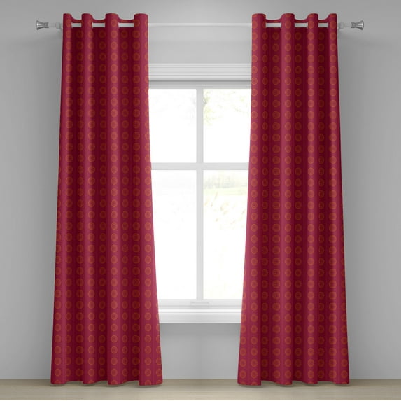 Ambesonne Eastern Grommet Curtain, Sun Inspired Ethnic, 50" x 120", Scarlet and Maroon