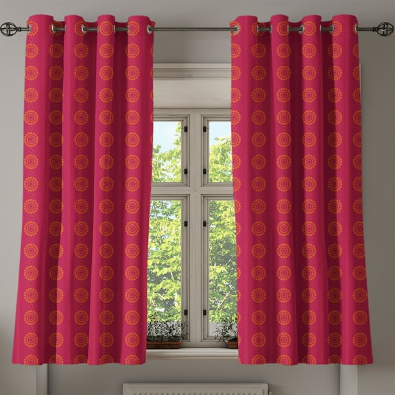 Ambesonne Eastern Grommet Curtain, Sun Inspired Ethnic, 50" x 63", Scarlet and Maroon
