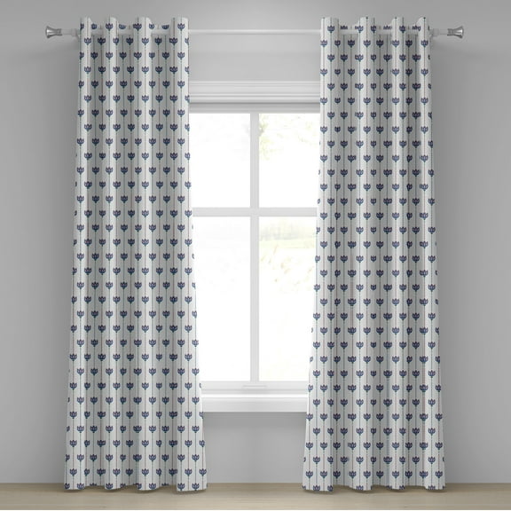 Ambesonne Eastern Grommet Curtain, Tulip Flowers, 50" x 84", Red Navy Blue and White