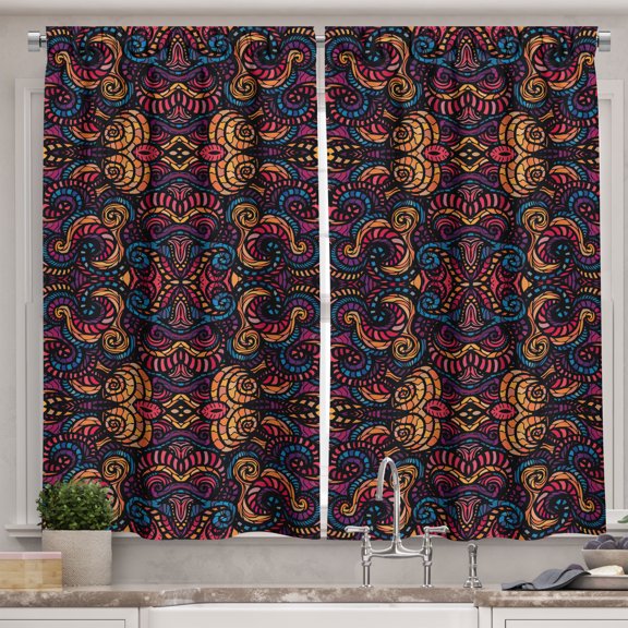 Ambesonne Eastern Kitchen Curtains, Floral Glass Pattern, 55"x39", Multicolor