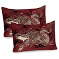 thumbnail image 1 of Ambesonne Eastern Pillow Sham 2 Pack, Japanese Dragon Doodle, 26"x20", Ivory and Ruby, 1 of 3
