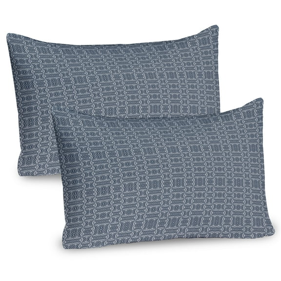 Ambesonne Eastern Pillow Sham 2 Pack, Wavy Floral Sprouts, 26"x20", Charcoal Grey Dark Blue
