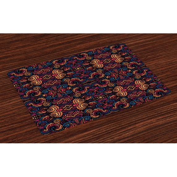 Ambesonne Eastern Place Mats Set of 4, Floral Glass Pattern, Standard Size, Multicolor