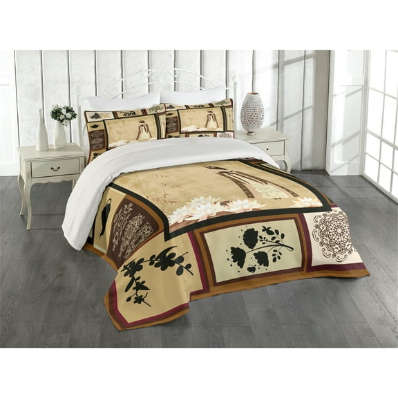 Ambesonne Eastern Quilted Coverlet 2 Pcs, Girl in Dress Cultural, Twin Size, Multicolor