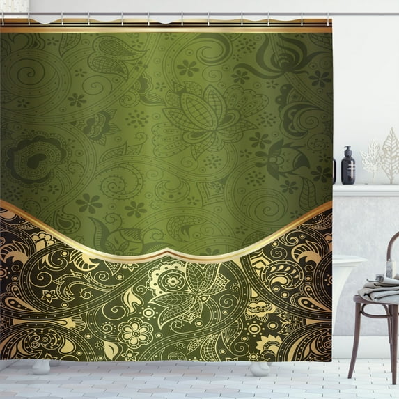 Ambesonne Eastern Shower Curtain, Oriental Abstract Floral, 69"Wx70"L, Olive Green