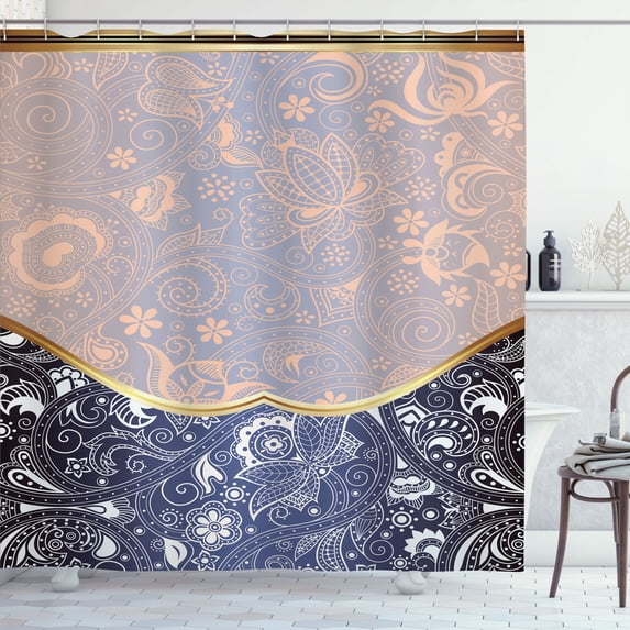 Ambesonne Eastern Shower Curtain, Oriental Abstract Floral, 69"Wx70"L, Peach Eggplant