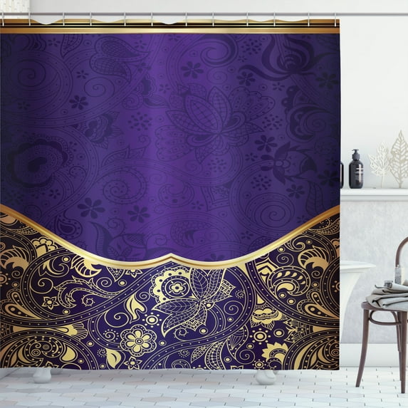 Ambesonne Eastern Shower Curtain, Oriental Abstract Floral, 69"Wx84"L, Indigo Almond